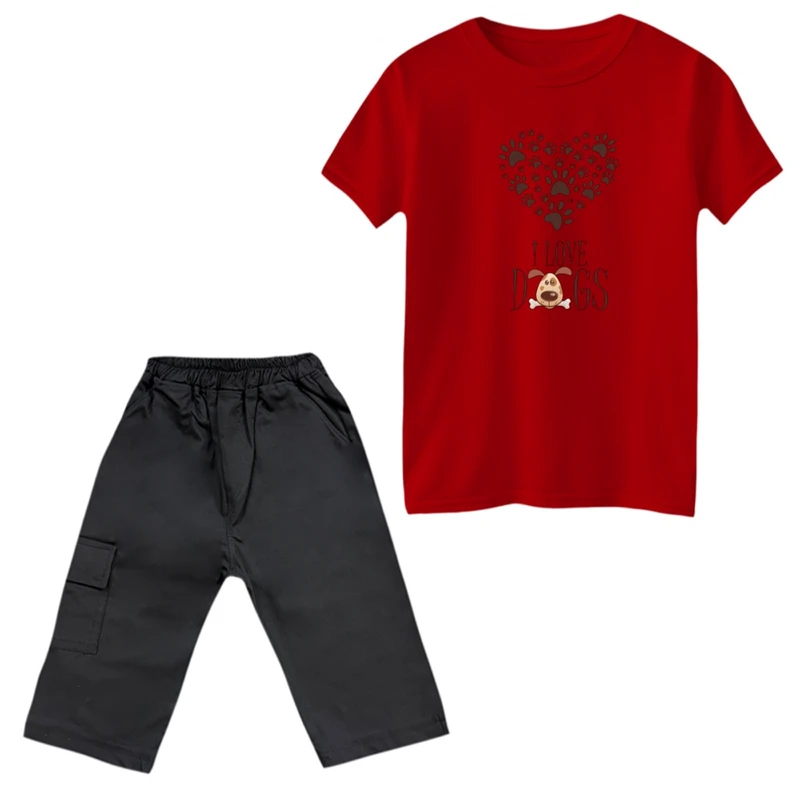 ست تی‌شرت و شلوارک پسرانه مدل سگ دوست داشتنی