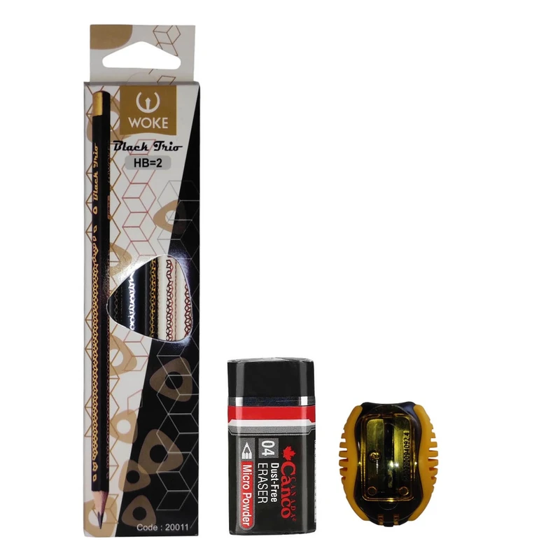 مداد مشکی ووک مدل مثلثی بسته 12 عددی به همراه پاک کن و تراش