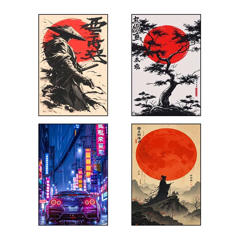 تابلو شاسي کارنيکا طرح نقاشی ژاپنی کد 50302 مجموعه 4 عددی