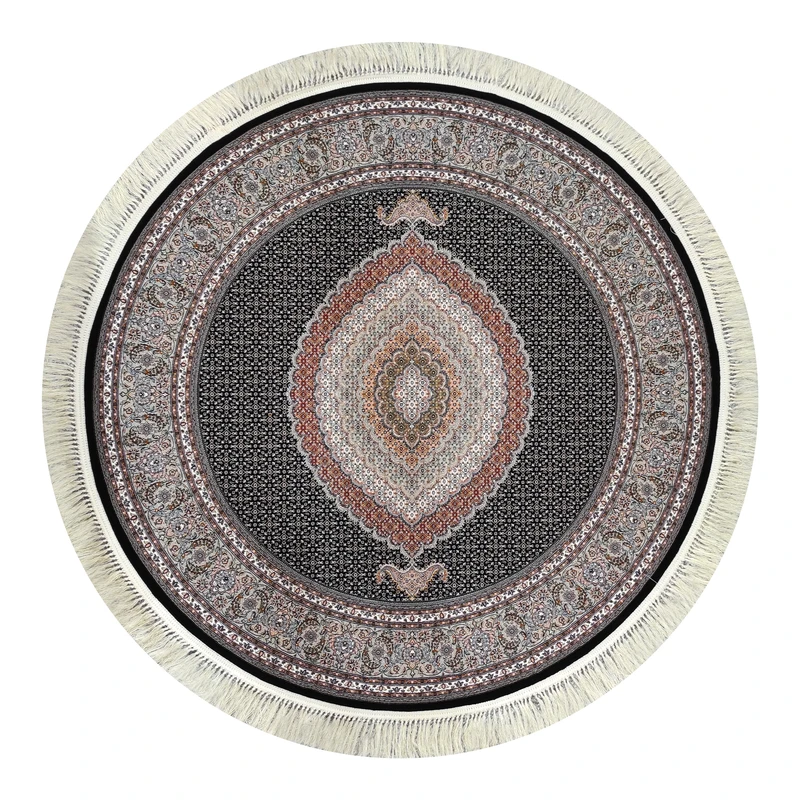 فرش ماشینی 1200 شانه فرش مشهد زمینه سرمه‌ای حاشیه نقره ای مدل 802115