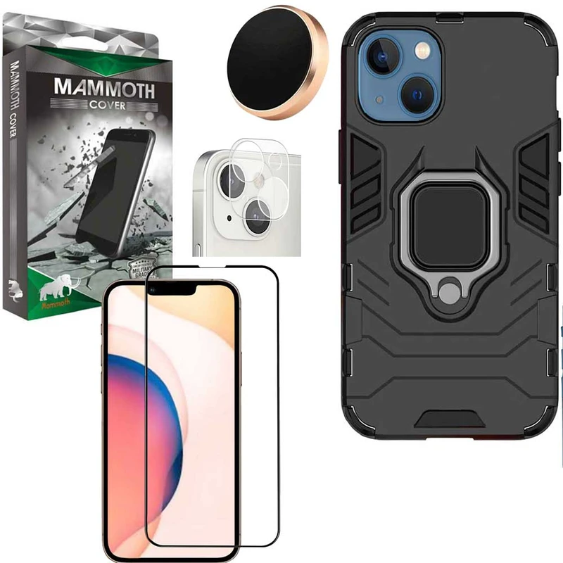کاور ماموت مدل M-GHB-BNDL مناسب برای گوشی موبایل اپل iphone 13 به همراه محافظ صفحه نمایش و محافظ لنز دوربین و پایه نگهدارنده آهنربایی