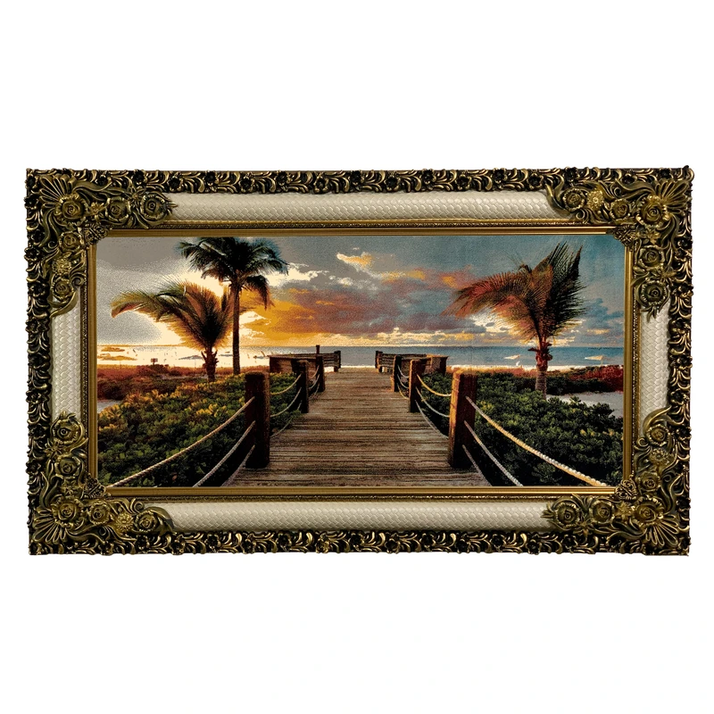 تابلو فرش ماشینی طرح غروب ساحل کد ۷۳۷۷