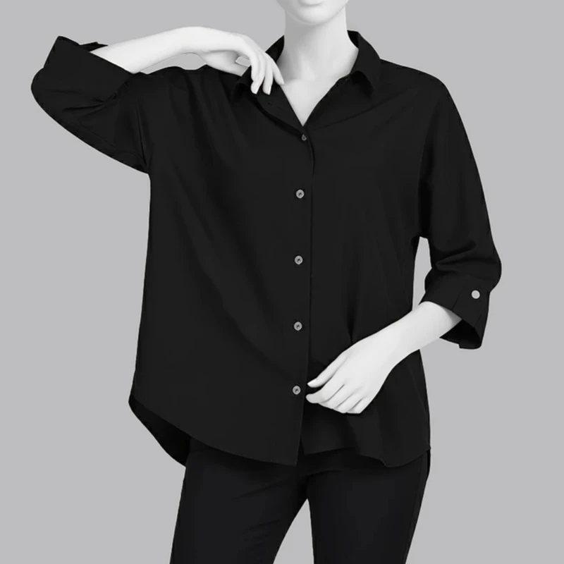 شومیز آستین سه ربع یقه برگردان زنانه مدل مهدیس نخی کد 0021