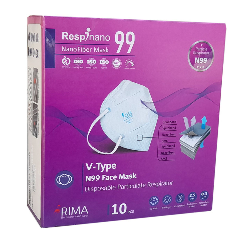 ماسک تنفسی ریما مدل وی تایپ N99 نانو کد Yellowi-V99 بسته 10عددی