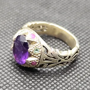 انگشتر نقره مردانه مدل آمیتیست کد 228