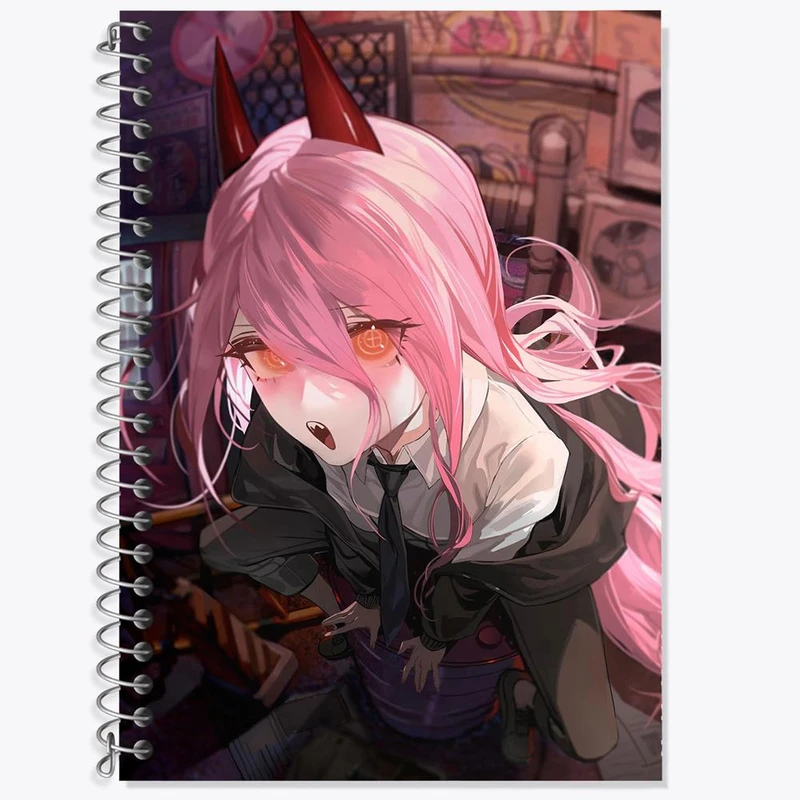 دفتر زبان 50 برگ خندالو مدل سه خط طرح پاور انیمه مرد اره ای Chainsaw Man کد 23204