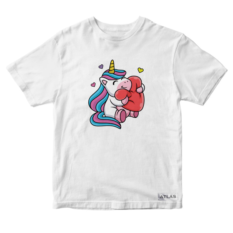 تی شرت آستین کوتاه دخترانه مدل Unicorn کد SH018 رنگ سفید