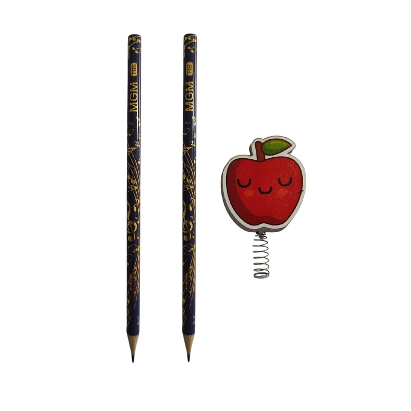 مداد مشکی ام جی ام کد 007 به همراه سر مدادی چوبی طرح سیب بسته 3 عددی