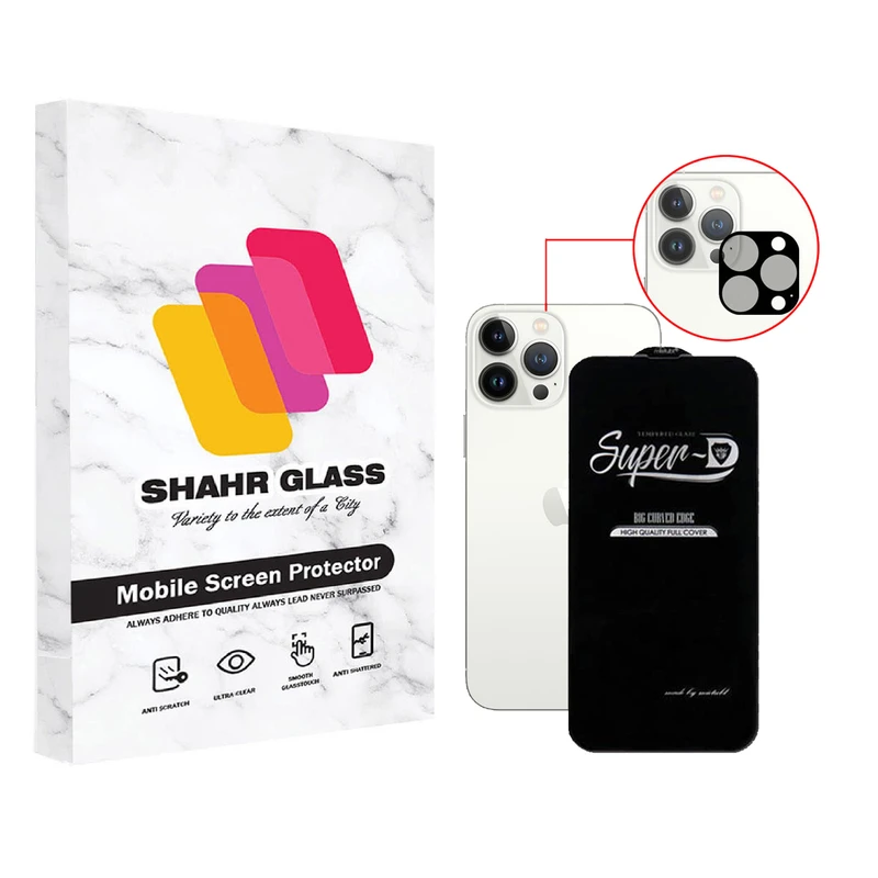 محافظ لنز دوربین شهر گلس مدل 2SFA مناسب برای گوشی موبایل اپل iPhone 13 Pro Max به همراه محافظ صفحه نمایش