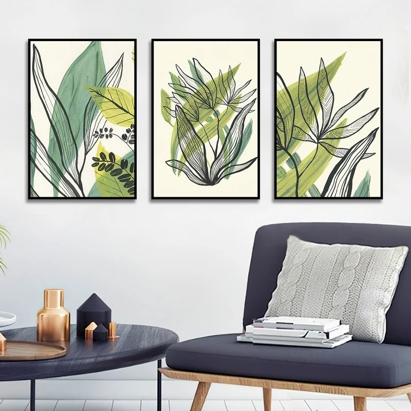 تابلو بکلیت طرح نقاشی برگ سبز مدل B-2685 مجموعه 3 عددی