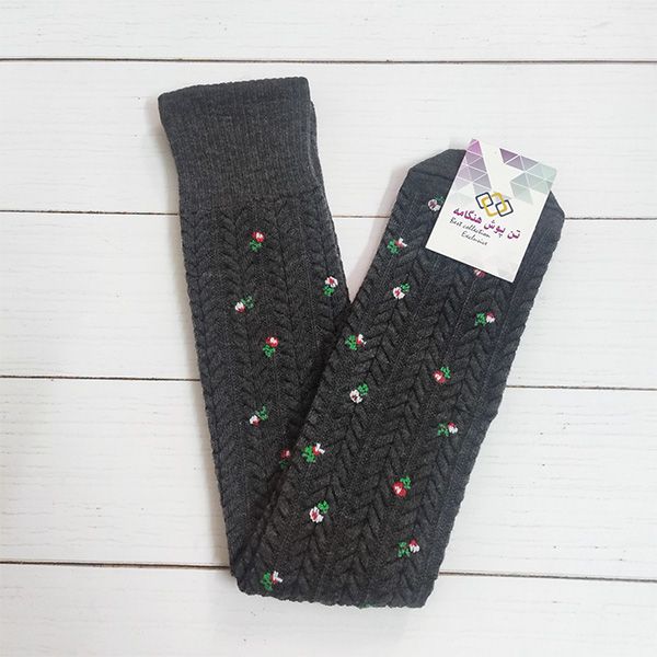 جوراب ساق بلند زنانه تن پوش هنگامه مدل زیر زانو گندمی گل برجسته کد Z11 - - 2