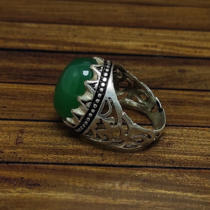 انگشتر نقره مردانه سلین کالا مدل عقیق یشم تیپ L کد Mps-3