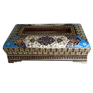 جعبه دستمال کاغذی خاتم کاری طرح تذهیب کد 1001