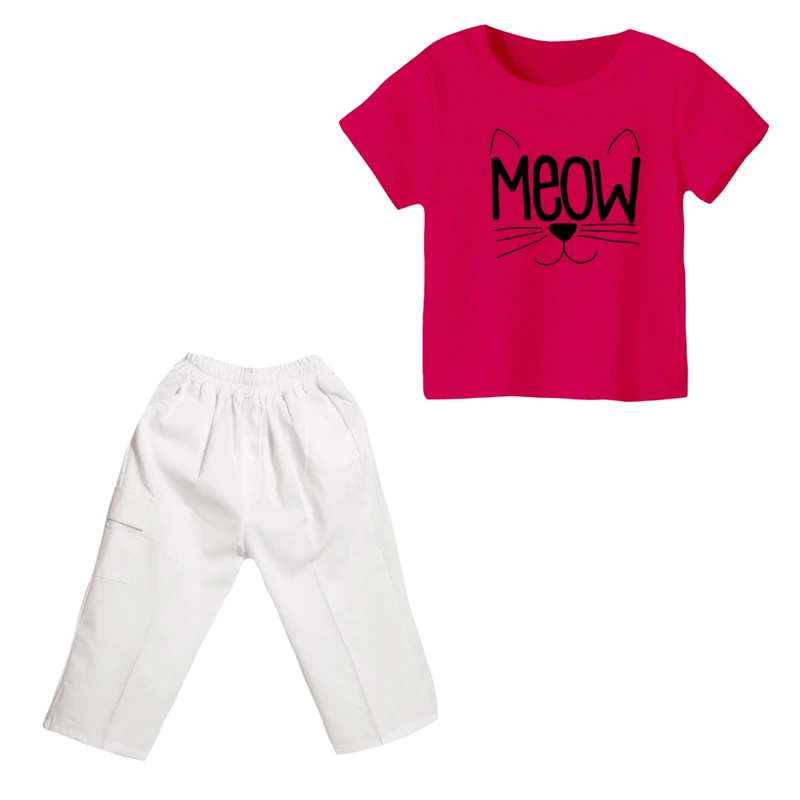 ست تی شرت و شلوارک دخترانه مدل گربه کد 10