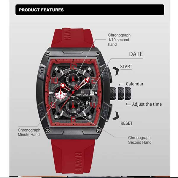 ساعت مچی عقربه‌ای مردانه کوارتز نیوی فورس مدل NF8052 B/R/R