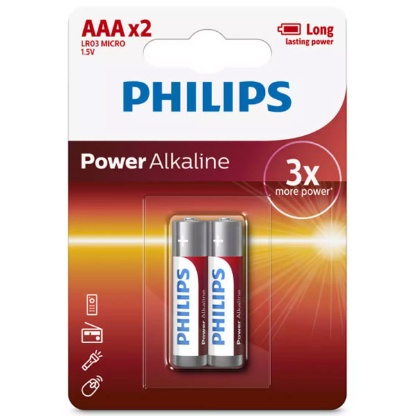 باتری نیم قلمی فیلیپس مدل  LR03P2B/97 بسته 2 عددی