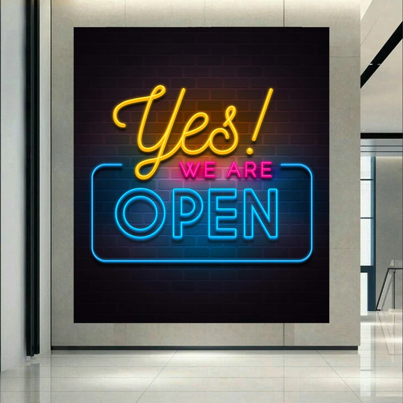 تابلو بوم طرح مخمل فروشگاه مدل yes we are open neon کد AR30682