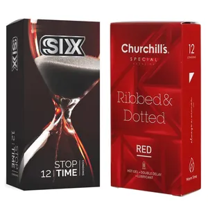 کاندوم چرچیلز مدل Hot Gel بسته 12 عددی به همراه کاندوم سیکس مدل کلاسیک تاخیری بسته 12 عددی 