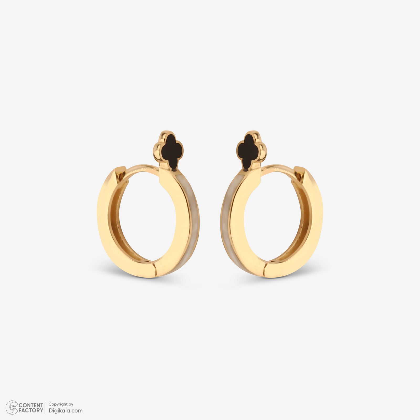 گوشواره حلقه‌ای طلا کم اجرت 18 عیار زنانه با طرح ونکلیف آرپلز گلدم مدل E244005 -  - 2