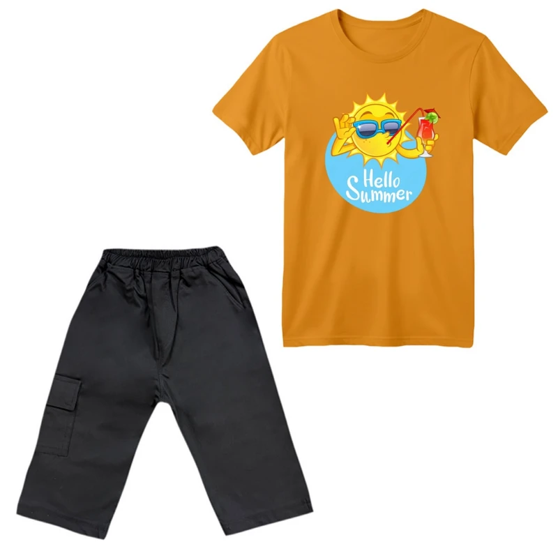 ست تی‌شرت آستین کوتاه و شلوارک پسرانه مدل سلام تابستون