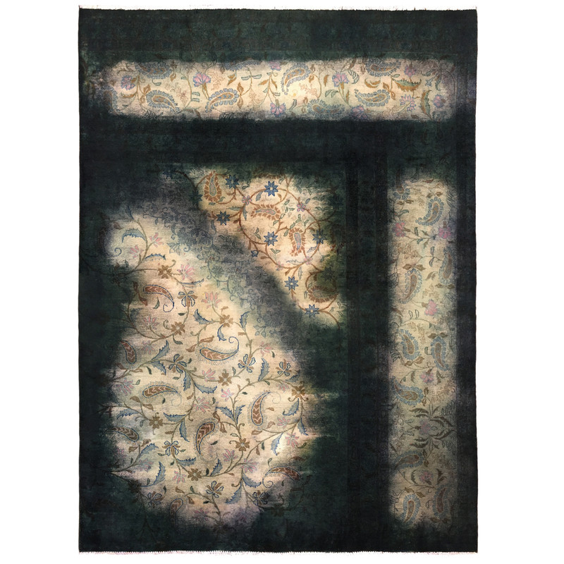 فرش دستبافت رنگ شده سه متری طرح وینتیج اوورداید