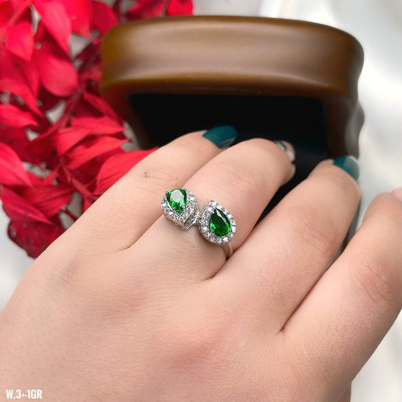 انگشتر نقره زنانه مدل زمرد دولاین RZZDEH-0144