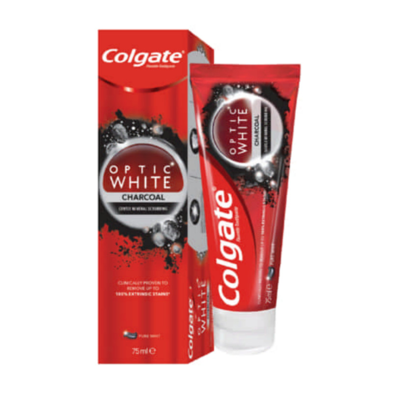 خمیردندان کلگیت سری optic white مدل charcoal حجم 75 میلی لیتر