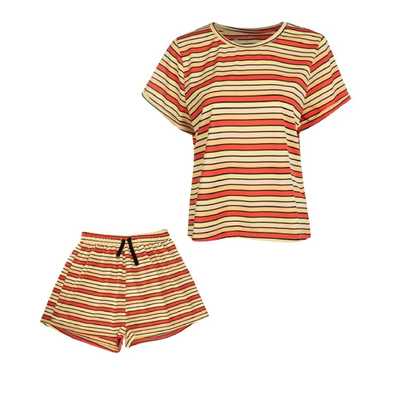 ست تی‌شرت آستین کوتاه و شلوارک راحتی زنانه جوتی جینز مدل راه‌راه کد 90909