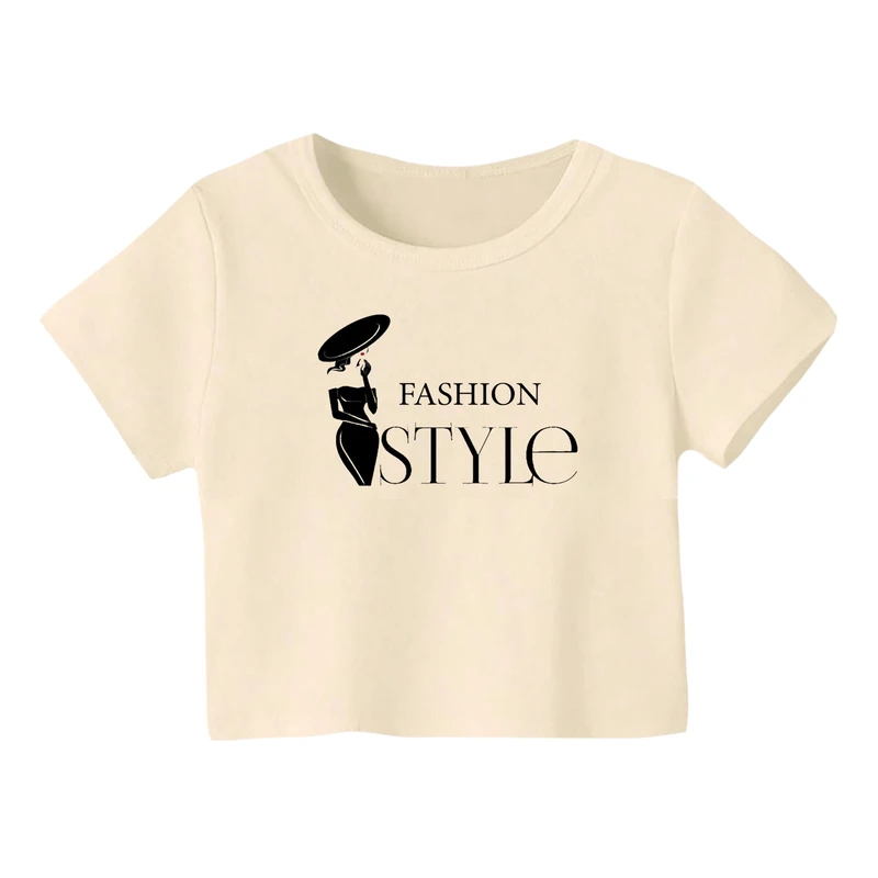 کراپ‌ تی‌شرت آستین کوتاه زنانه مدل فشن استایل