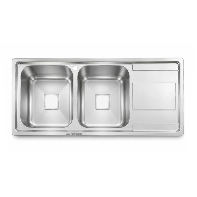 سینک ظرفشویی استیل توکار دو لگنه آخنبرگ مدل FS-104L لگن چپ