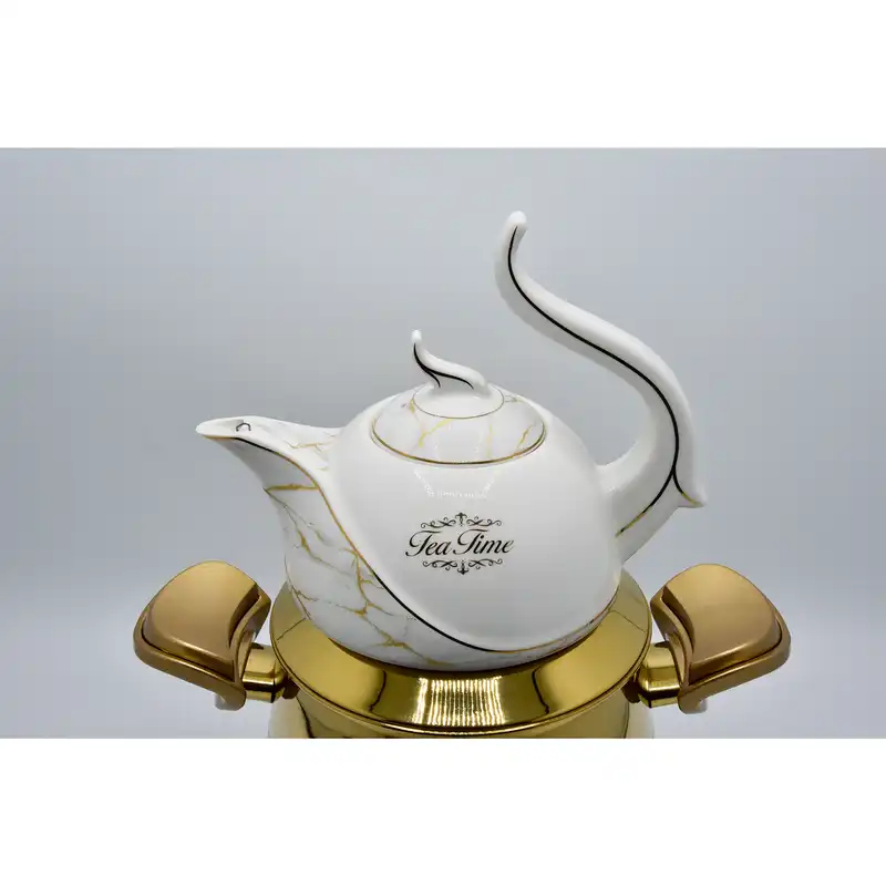 کتری و قوری کروپ ست مدل خط دار طلایی کد 814