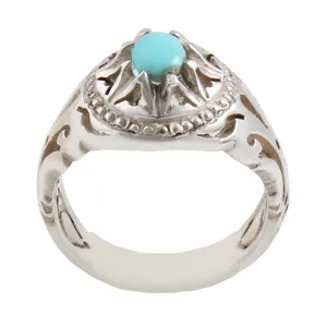 انگشتر نقره مردانه بازرگانی میلادی مدل سنگ فیروزه طبیعی نیشابور رکاب دست ساز سیاه قلم کد AM_1646