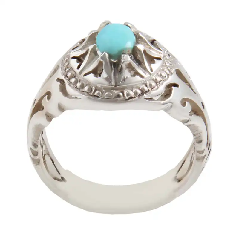 انگشتر نقره مردانه بازرگانی میلادی مدل سنگ فیروزه طبیعی نیشابور رکاب دست ساز سیاه قلم کد AM_1646