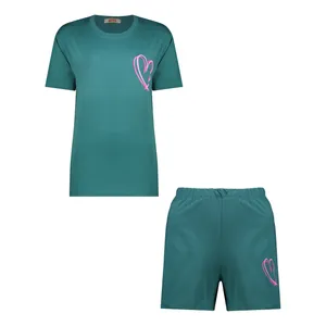ست تی شرت و شلوارک زنانه مادر مدل Amour رنگ سبز