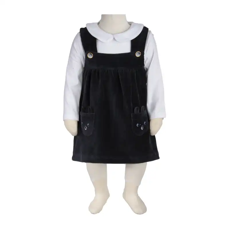 ست تی شرت آستین بلند و سارافون نوزادی آدمک مدل جیب دار رنگ نوک مدادی