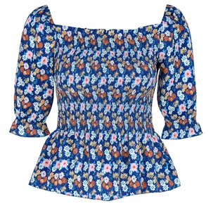 بلوز آستین سه ربع یقه خشتی زنانه مدل بهارک کد۶۶