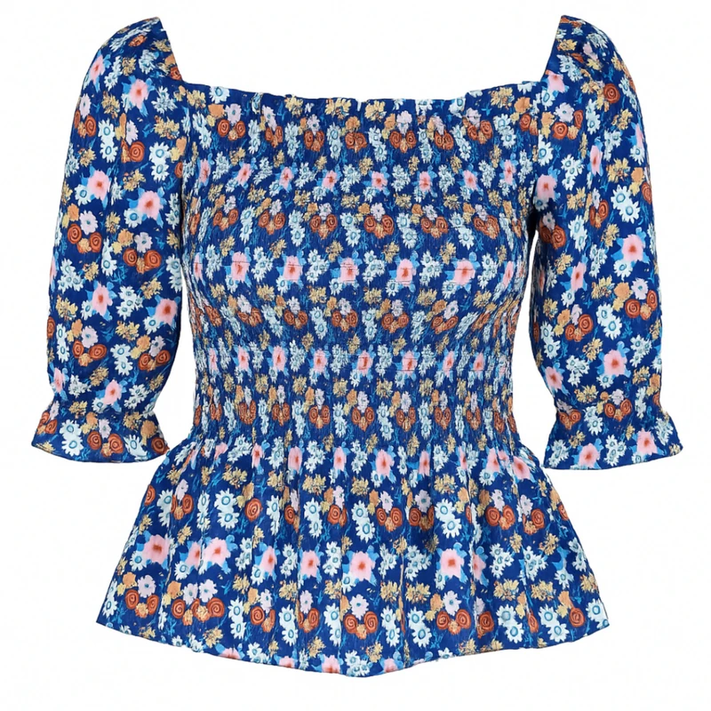 بلوز آستین سه ربع یقه خشتی زنانه مدل بهارک کد۶۶