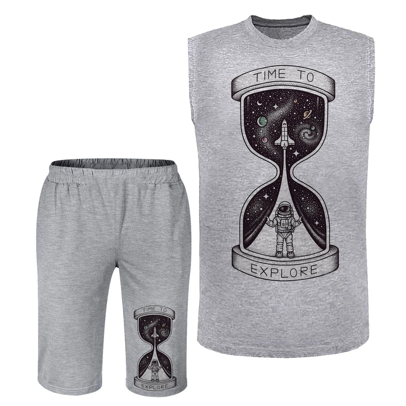 ست تاپ و شلوارک مردانه مدل ساعت شنی کد N317