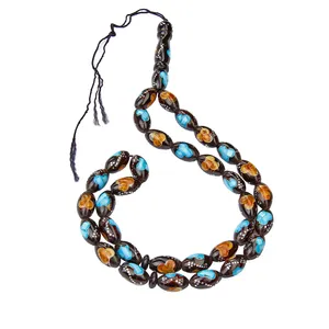 تسبیح بازرگانی میلادی مدل یسر میناکاری کهربا کد T_353