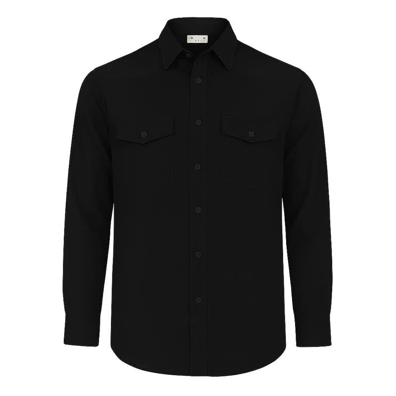 پیراهن آستین بلند یقه برگردان مردانه مدل کتان دو جیب