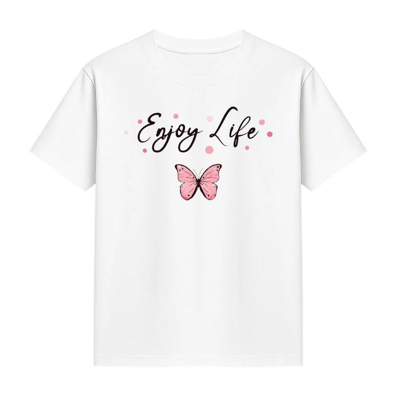تی‌شرت آستین کوتاه دخترانه مدل لذت از زندگی کد p1 