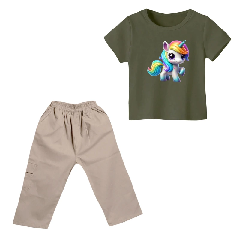 ست تی شرت و شلوارک دخترانه مدل یونیکورن کد ۲۹