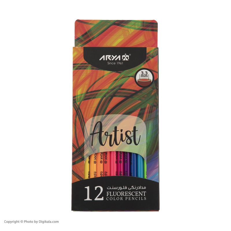 مداد رنگی 12 رنگ آریا مدل فلورسنت کد 3611