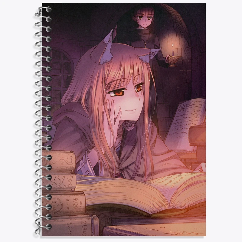 دفتر زبان 50 برگ خندالو مدل سه خط طرح هولو انیمه ادویه و گرگ کد 36170