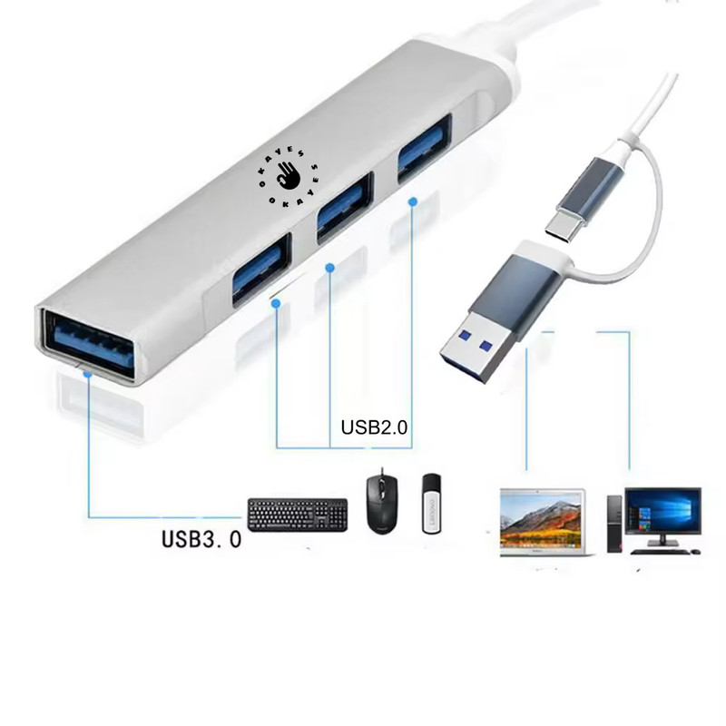 هاب 4 پورت USB-C اکی یس مدل 2IN1 TYPEC700