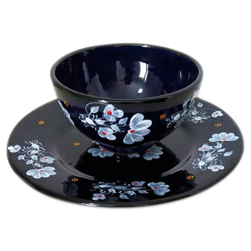 ست کاسه و بشقاب سفالی طرح گل