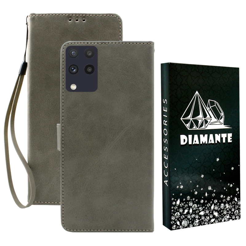 کیف کلاسوری دیامانته مدل Gray Bk مناسب برای گوشی موبایل سامسونگ Galaxy A22 4G به همراه بندآویز