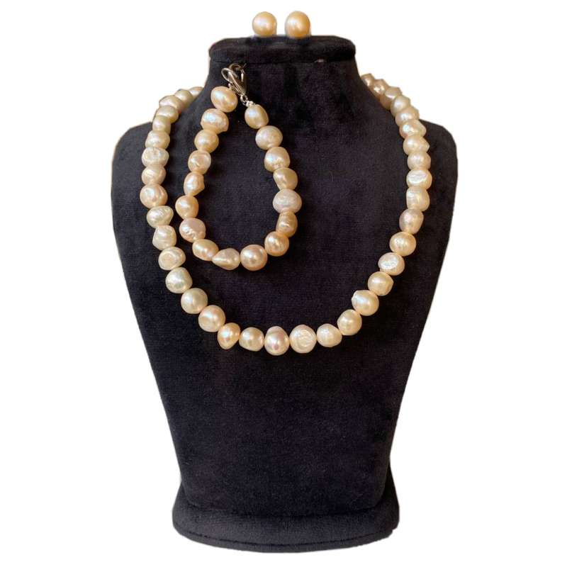 نیم ست نقره زنانه مدل مروارید طبیعی کد MO0024F