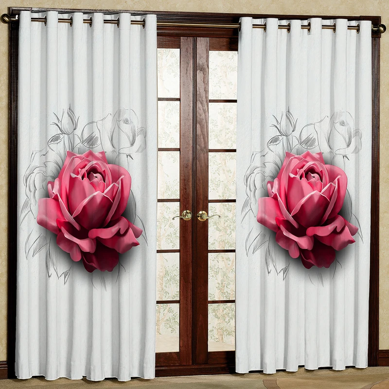 پرده مدل گل دار مخمل پانچی کد 1129R سایز 140x280 سانتی متر