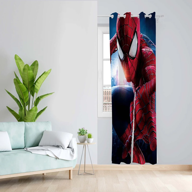 پرده طرح مرد عنکبوتی مدل مخمل پانچی کد 5523R z سایز 140x200 سانتی متر